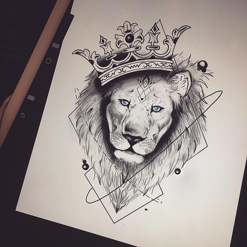 蓟先生皇冠狮子纹身手稿